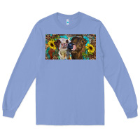Colony Blue Heifers With Sunflowers And Leopard Long Sleeve Tee - RanaPortraitStore