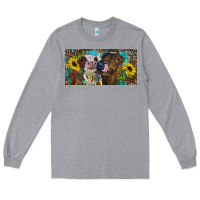Heather Grey Heifers With Sunflowers And Leopard Long Sleeve Tee - RanaPortraitStore