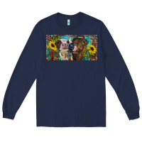 Navy Heifers With Sunflowers And Leopard Long Sleeve Tee - RanaPortraitStore