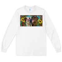 White Heifers With Sunflowers And Leopard Long Sleeve Tee - RanaPortraitStore