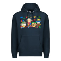 Navy autism awareness day coffee cups Premium Hoodie - MaliasSmallBusiness