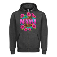 Charcoal Heather mama leopard background Zipper Hoodie - texasbilliewilder