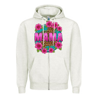 Oatmeal Heather mama leopard background Zipper Hoodie - texasbilliewilder