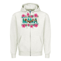 Oatmeal Heather mama leopard with turquoise background Zipper Hoodie - texasbilliewilder