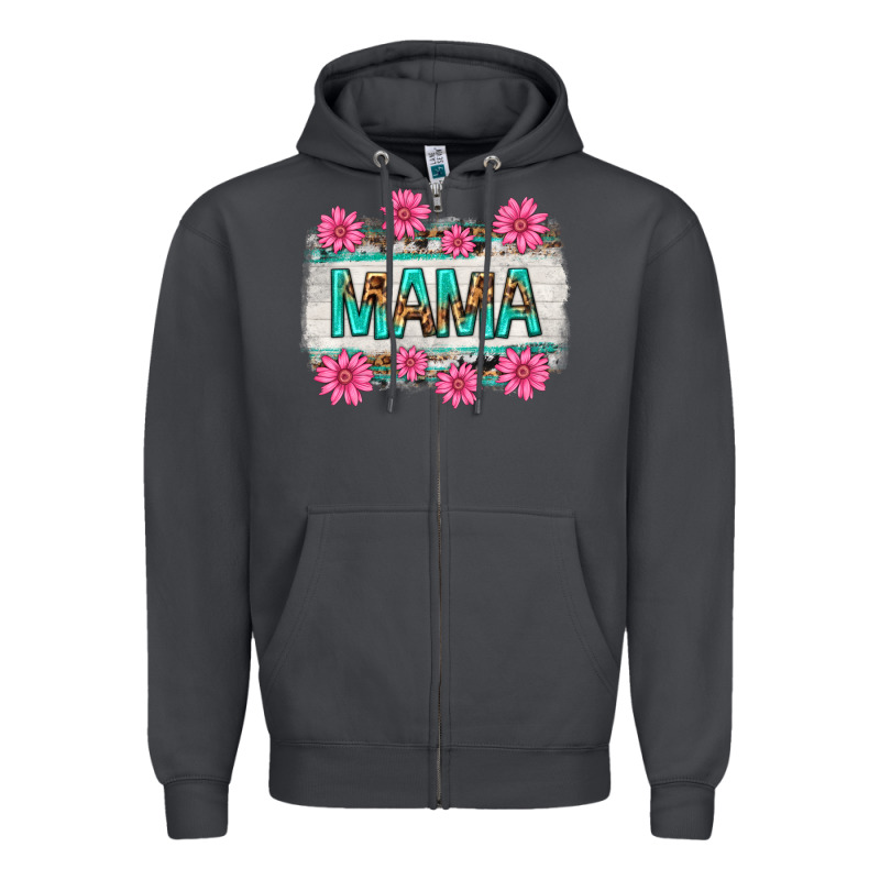 Mama Leopard With Turquoise Background Zipper Hoodie by texasbilliewilder | Teevron