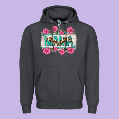Mama Leopard With Turquoise Background Zipper Hoodie Designed By Texasbilliewilder