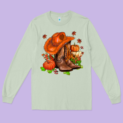 Fall Pumpkins  Cowgirl  And Roses Long Sleeve Tee Designed By Adodesignshop