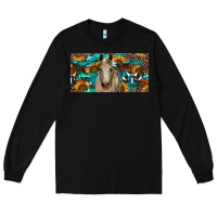 Black Horse With Sunflowers Aztec And Cowhide Long Sleeve Tee - RanaPortraitStore