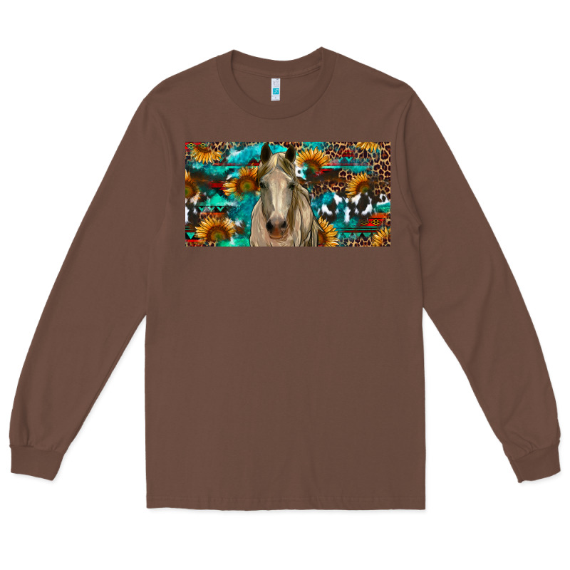 Horse With Sunflowers Aztec And Cowhide Long Sleeve Tee by RanaPortraitStore | Teevron