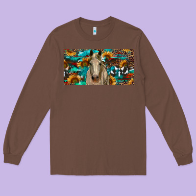 Long Sleeve Tee Horse With Sunflowers Aztec And Cowhide