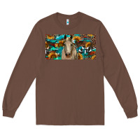 Chestnut Horse With Sunflowers Aztec And Cowhide Long Sleeve Tee - RanaPortraitStore
