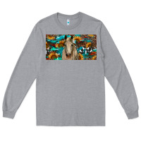 Heather Grey Horse With Sunflowers Aztec And Cowhide Long Sleeve Tee - RanaPortraitStore