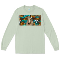 Matcha Horse With Sunflowers Aztec And Cowhide Long Sleeve Tee - RanaPortraitStore