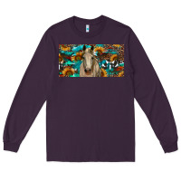 Plum Horse With Sunflowers Aztec And Cowhide Long Sleeve Tee - RanaPortraitStore