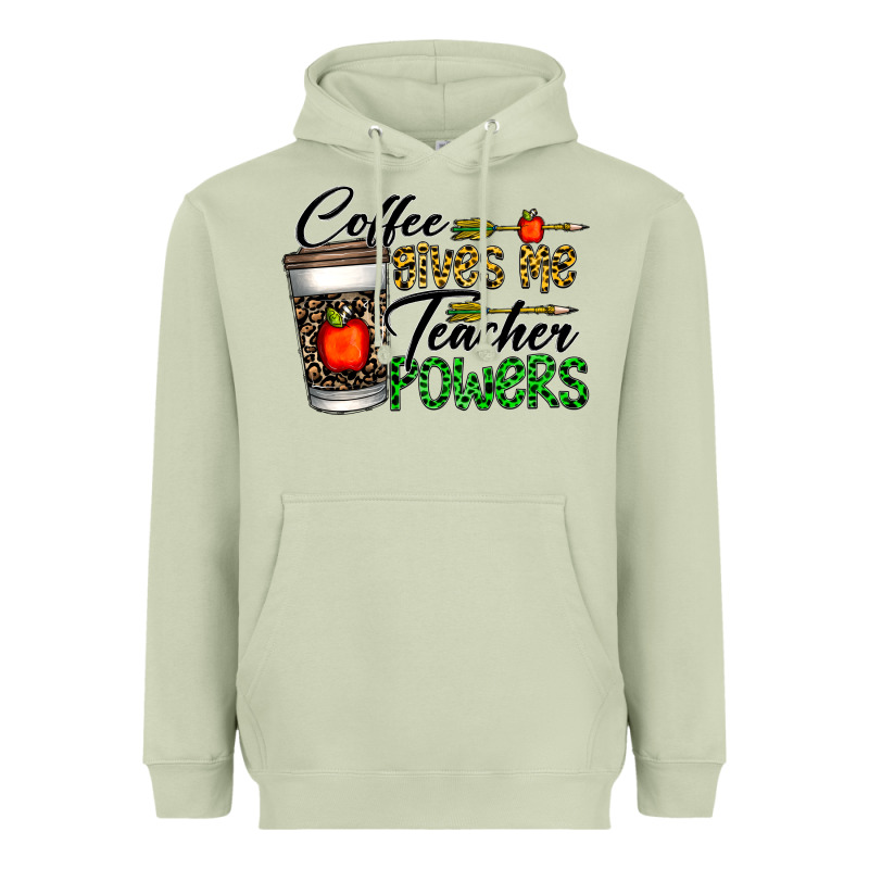 Coffee Gives Me Teacher Powers Heavyweight Hoodie by CowhideDigitalArt | Teevron
