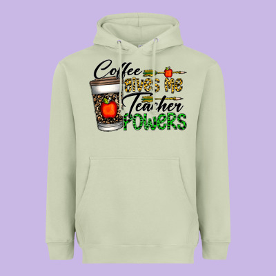 Coffee Gives Me Teacher Powers Heavyweight Hoodie Designed By Cowhidedigitalart