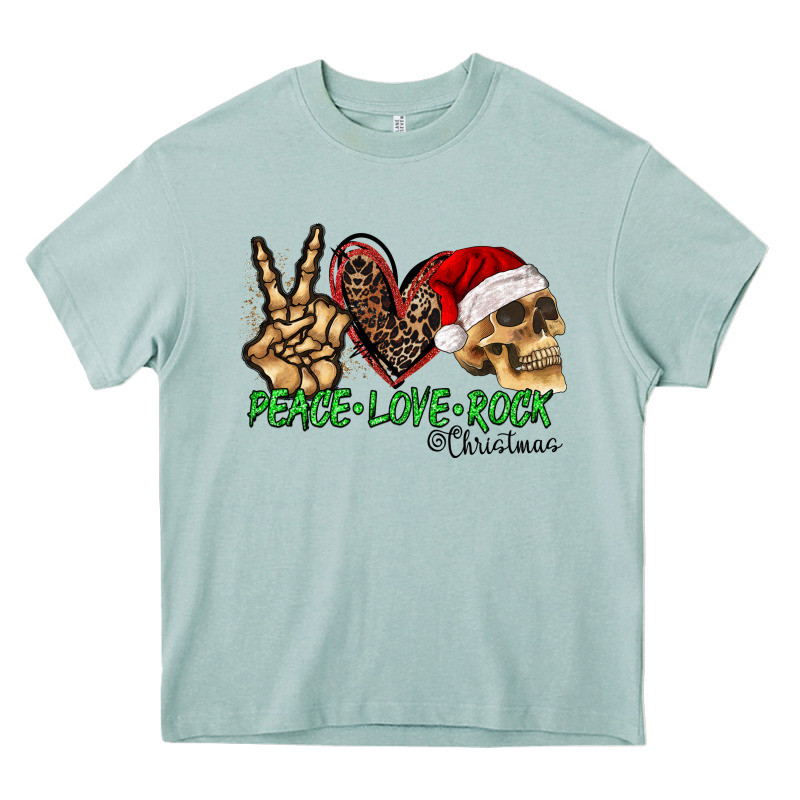 Peace Love Rock Christmas Heavy Core Tee by CowhideDigitalArt | Teevron
