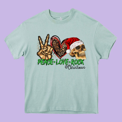 Peace Love Rock Christmas Heavy Core Tee Designed By Cowhidedigitalart