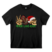Black Peace Love Rock Christmas Heavy Core Tee - CowhideDigitalArt
