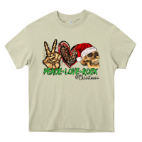 Mossy Peace Love Rock Christmas Heavy Core Tee - CowhideDigitalArt