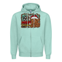 Seafoam merry Christmas highland cow Zipper Hoodie - RanaPortraitStore