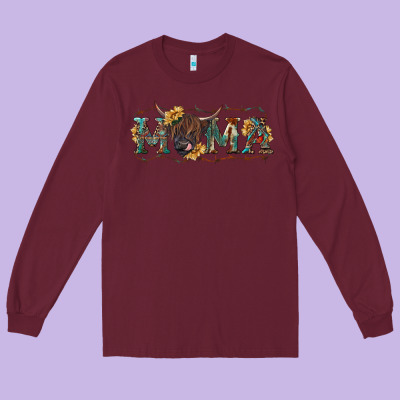 Long Sleeve Tee Mama with highland cow