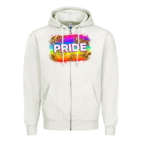 Oatmeal Heather pride flag Zipper Hoodie - Zillion Design Studio