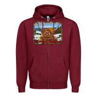 Burgundy merry christmas highland cow with farm Zipper Hoodie - RanaPortraitStore