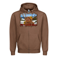 Chestnut merry christmas highland cow with farm Zipper Hoodie - RanaPortraitStore