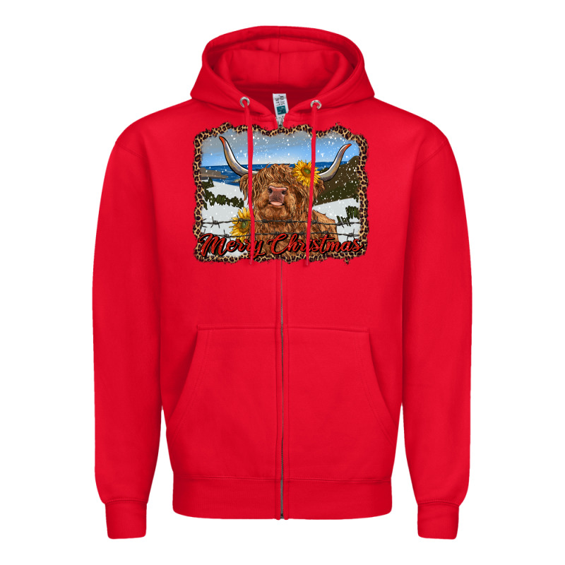 Merry Christmas Highland Cow With Farm Zipper Hoodie by RanaPortraitStore | Teevron