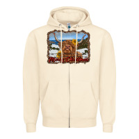 Sandshell merry christmas highland cow with farm Zipper Hoodie - RanaPortraitStore
