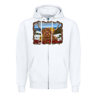 White merry christmas highland cow with farm Zipper Hoodie - RanaPortraitStore