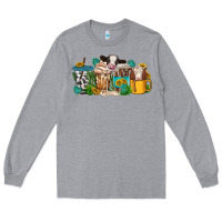 Heather Grey western cow coffee cup Long Sleeve Tee - texasbilliewilder