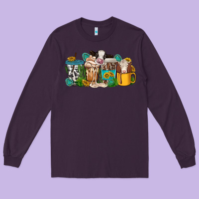 Long Sleeve Tee western cow coffee cup