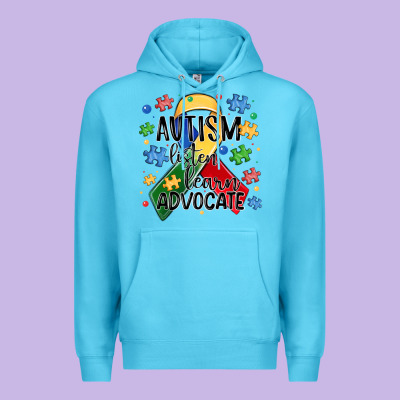 Autism Listen Learn Advocate Premium Hoodie Designed By Maliassmallbusiness
