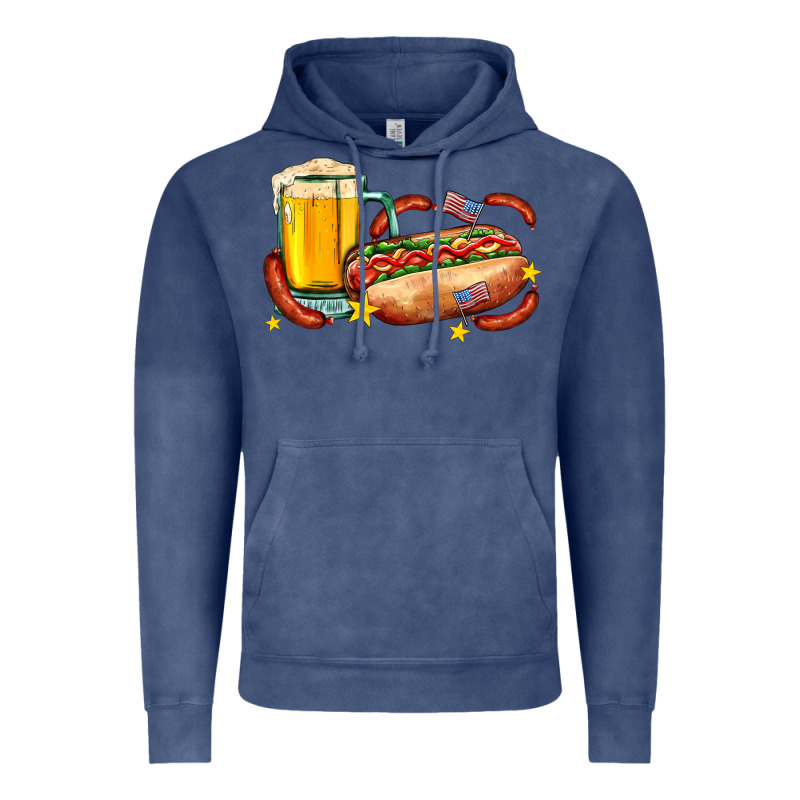 Hot Dog And Beer With Stars And Usa Flags Vintage Hoodie by AdoDesignShop | Teevron