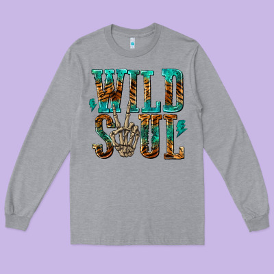 Long Sleeve Tee wild soul with skeleton hand
