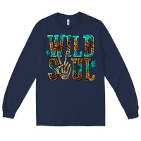 Navy wild soul with skeleton hand Long Sleeve Tee - texasbilliewilder