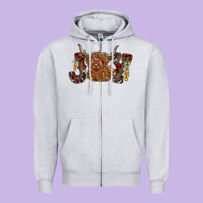 Joy Highland Cow Zipper Hoodie Designed By Ranaportraitstore