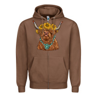 Chestnut highland cow with sunflower and gemstone Zipper Hoodie - RanaPortraitStore