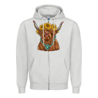 Dove Grey highland cow with sunflower and gemstone Zipper Hoodie - RanaPortraitStore