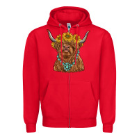 Red highland cow with sunflower and gemstone Zipper Hoodie - RanaPortraitStore