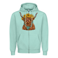 Seafoam highland cow with sunflower and gemstone Zipper Hoodie - RanaPortraitStore