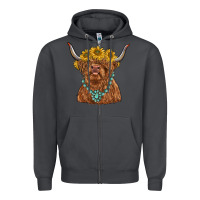Smoke highland cow with sunflower and gemstone Zipper Hoodie - RanaPortraitStore