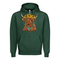Sports Green highland cow with sunflower and gemstone Zipper Hoodie - RanaPortraitStore