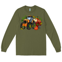 Army Green fall tractor with pumpkin Long Sleeve Tee - AdoDesignShop