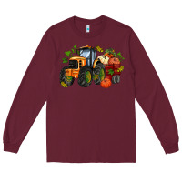Burgundy fall tractor with pumpkin Long Sleeve Tee - AdoDesignShop