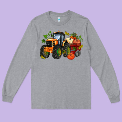Fall Tractor With Pumpkin Long Sleeve Tee Designed By Adodesignshop
