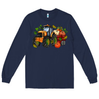 Navy fall tractor with pumpkin Long Sleeve Tee - AdoDesignShop