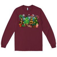 Burgundy christmas trees with football Long Sleeve Tee - Zillion Design Studio